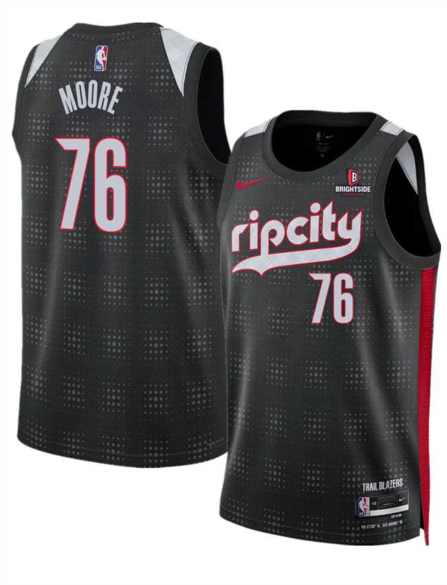 Mens Portland Trail Blazers #76 Taze Moore Black 2024-25 City Edition Edition Stitched Jersey Dzhi->portland trailblazers->NBA Jersey